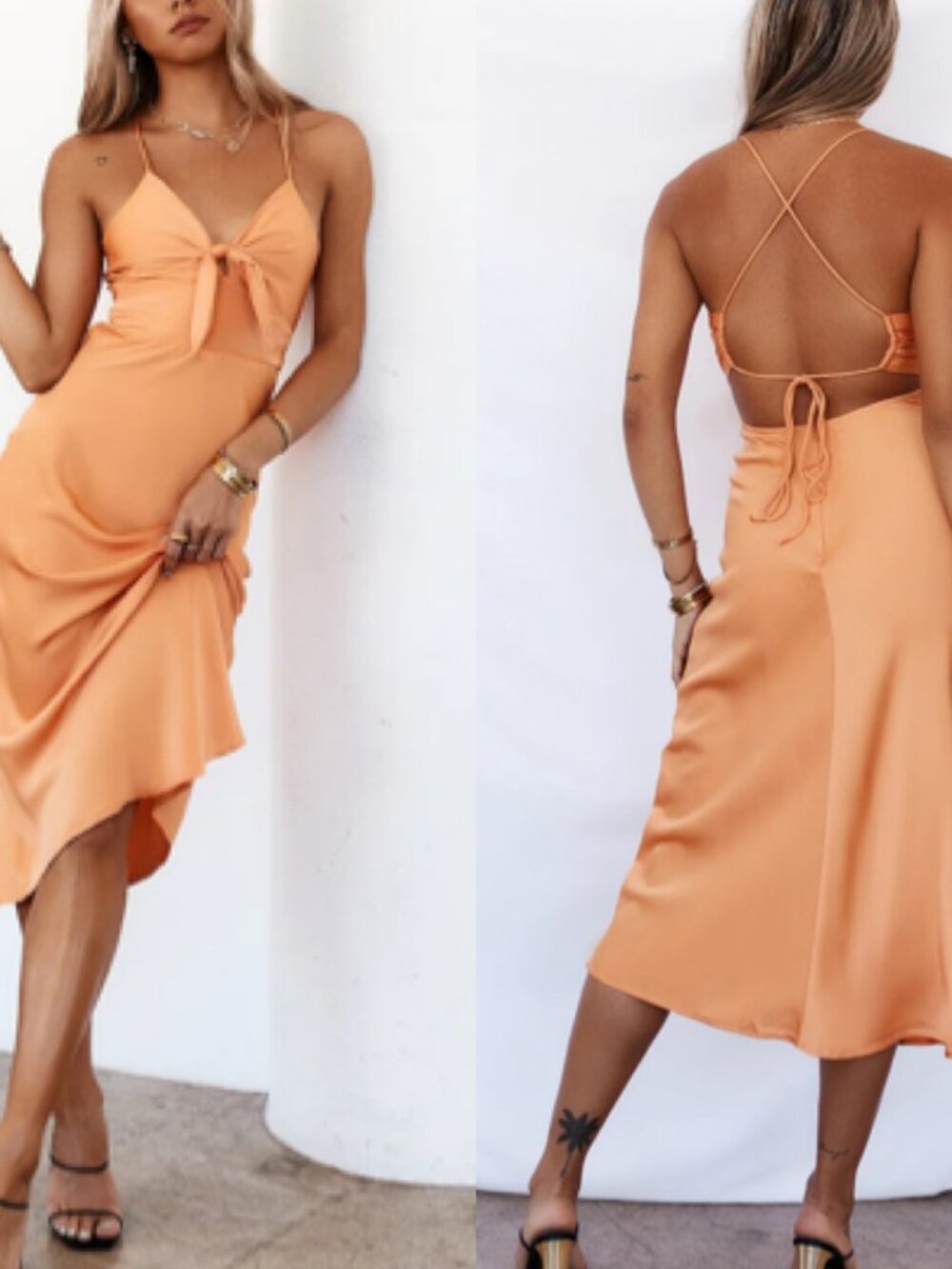NWT Hello Molly It Started With A Kiss Orange Satin Midi Dress S